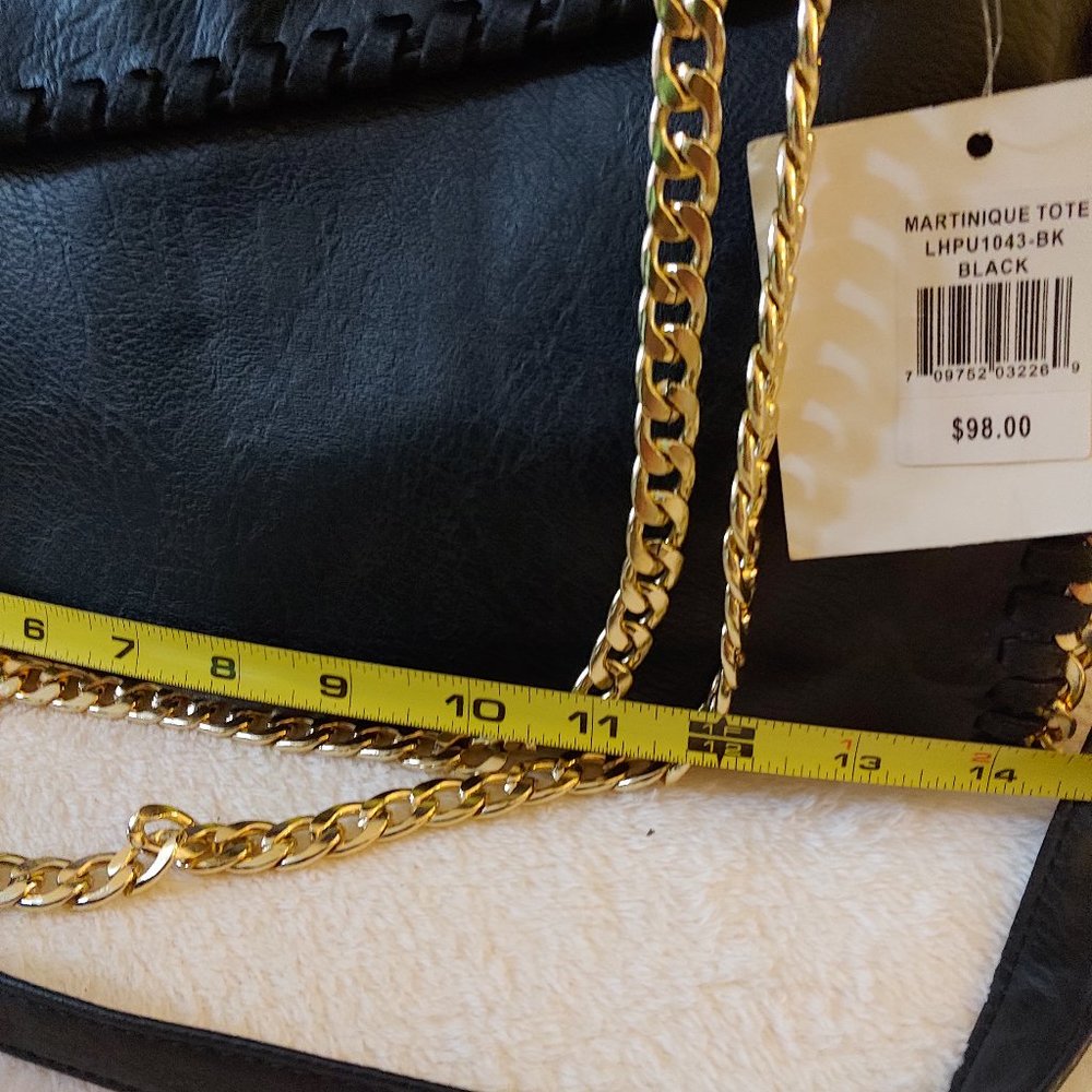 Designer Style Stella McCartney Style Crossbody Clutch Bag Black Gold Chain - Picture 13 of 15